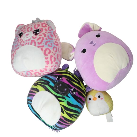 LOT of 4 Squishmallows Stuffed Toys Zebra Bunny Cheetah Penguin Set Stuffies - Picture 2 of 14